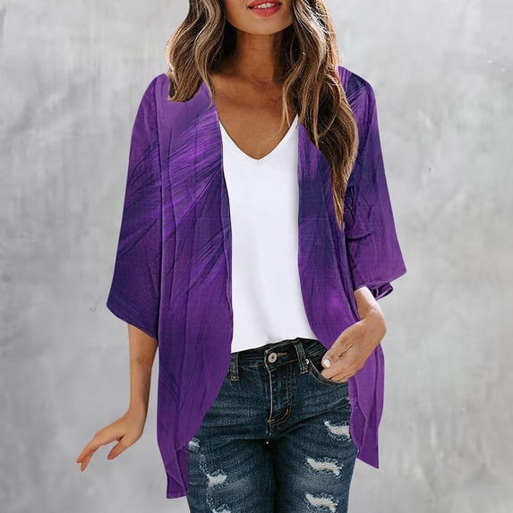 Cardigan Sweaters For Women Casual Cropped Overcoat Fashion Summer 1/2 Sleeve Printed Trendy Cardigan Sweaters