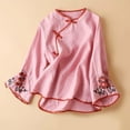 thumbnail image 1 of Cardigan Sweaters For Women Chinese Traditional Embroidery Blouse, Cotton Linen Long Sleeve Frog Button Cheongsam Top 1pc , Pink XL, Size M-4XL, 1 of 3