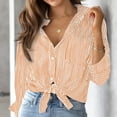 thumbnail image 1 of Cardigan Sweaters For Women Cotton Striped Button Down Shirt, Little Oversized Long Sleeve Casual Work Blouse 1pc , Orange M, Size S-2XL, 1 of 3