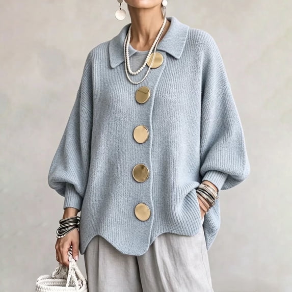 Cardigan Sweaters For Women Knit Long Sleeve Loose Sweater Coat Big Metal Button Irregular Hem Casual Outwear Tops