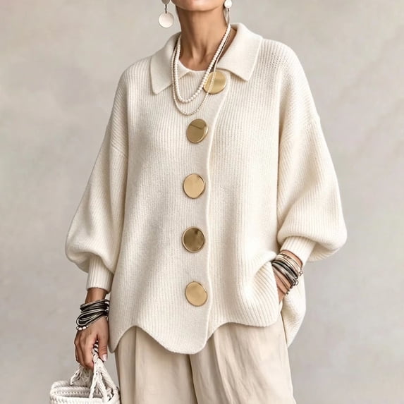 Cardigan Sweaters For Women Knit Long Sleeve Loose Sweater Coat Big Metal Button Irregular Hem Casual Outwear Tops