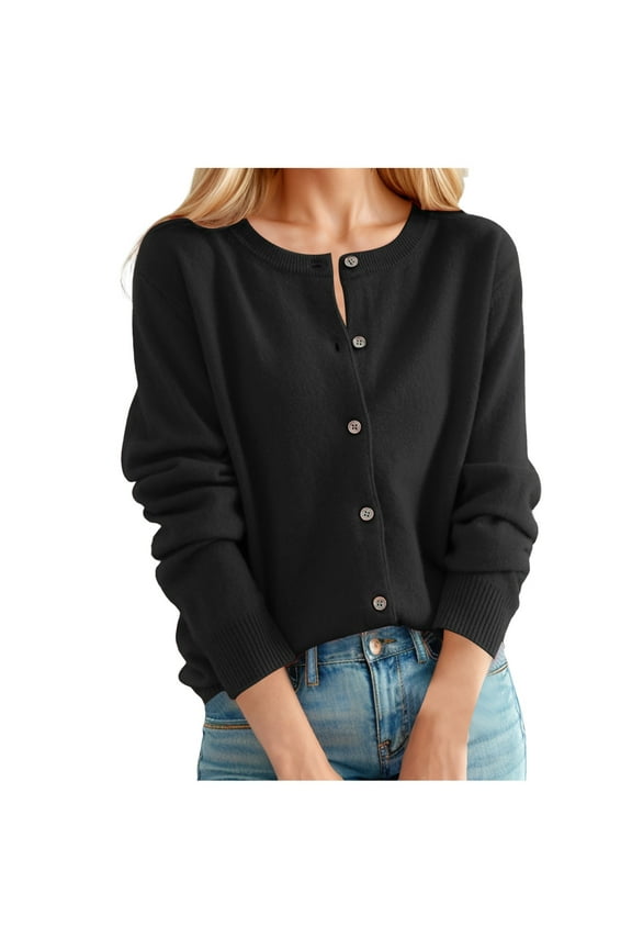 Cardigan Sweaters For Women Lightweight Button Down Long Sleeve Casual Crew Neck Soft Knit Fall Cardigan Sweater Tops