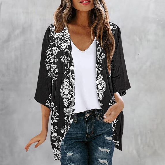 Cardigan Sweaters For Women Lightweight Cropped Casual Summer Printed Soft Button up Cardigan Sweater Coat for Fall and Winter