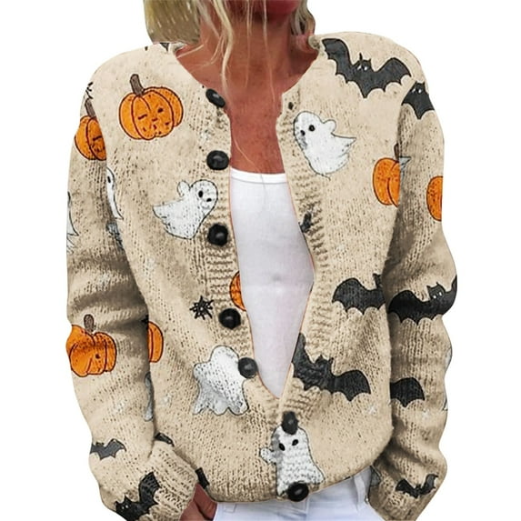 Cardigan Sweaters For Women Lightweight Halloween Printed Fashion Cardigan Polyester Spandex Blending Shirts 1Pc White 5Xl Sweaters For Women