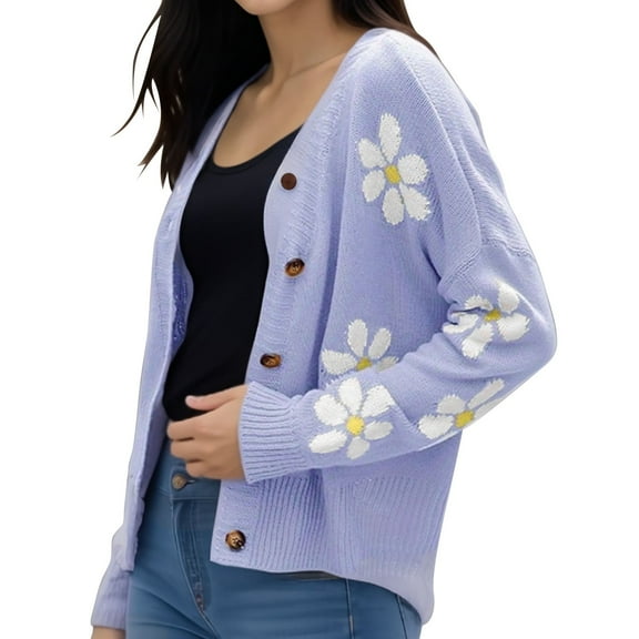 Cardigan Sweaters For Women Lightweight Knit V Neck Cardigan Sweater Acrylic Blended Cardigan Outerwear Jackets 1X Blue L Sweaters For Women