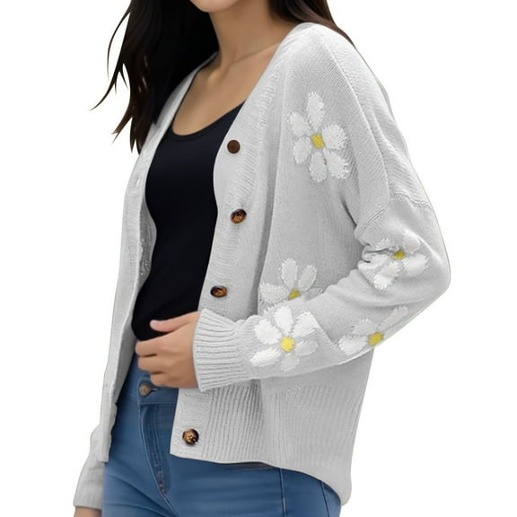 Cardigan Sweaters For Women Lightweight Knit V Neck Cardigan Sweater Acrylic Blended Cardigan Outerwear Jackets 1X Gray L Sweaters For Women