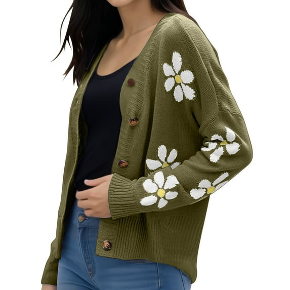 Cardigan Sweaters For Women Lightweight Knit V Neck Cardigan Sweater Acrylic Blended Cardigan Outerwear Jackets 1X Green L Sweaters For Women