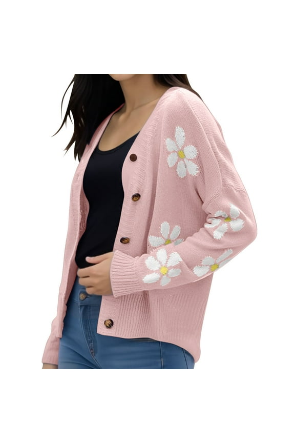 Cardigan Sweaters For Women Lightweight Knit V Neck Cardigan Sweater Acrylic Blended Cardigan Outerwear Jackets 1X Pink M Sweaters For Women