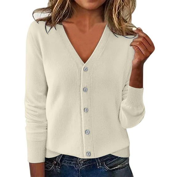 Cardigan Sweaters For Women Lightweight Women's V Neck Knitted Cardigan Sweater Long Sleeve Spring Autumn Fashion Lightweight Layering Top