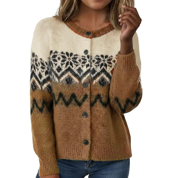Cardigan Sweaters For Women Open Front Cozy Fall Cardigans Sweater Midweight Winter Warm Long Sleeved Round Neck Knitted Sweater Coat Brown