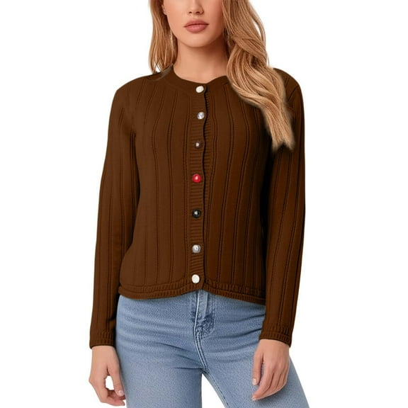 Cardigan Sweaters For Women Open Front Cozy Fall Cardigans Sweater Midweight Winter Warm Long Sleeved Round Neck Knitted Sweater Coat Coffee