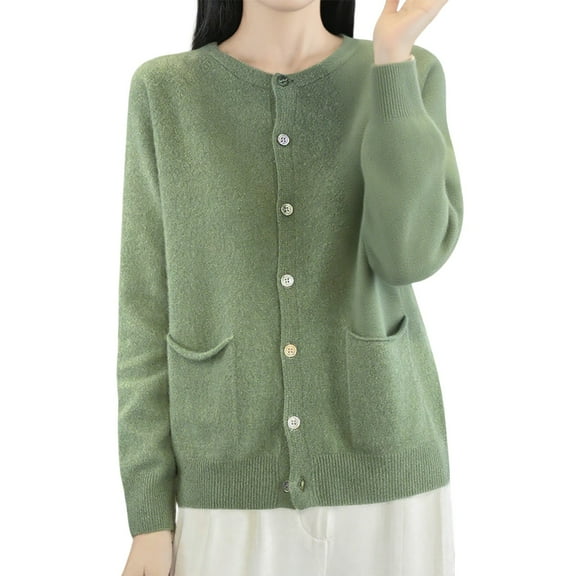 Cardigan Sweaters For Women Open Front Cozy Fall Cardigans Sweater Midweight Winter Warm Long Sleeved Round Neck Knitted Sweater Coat Green