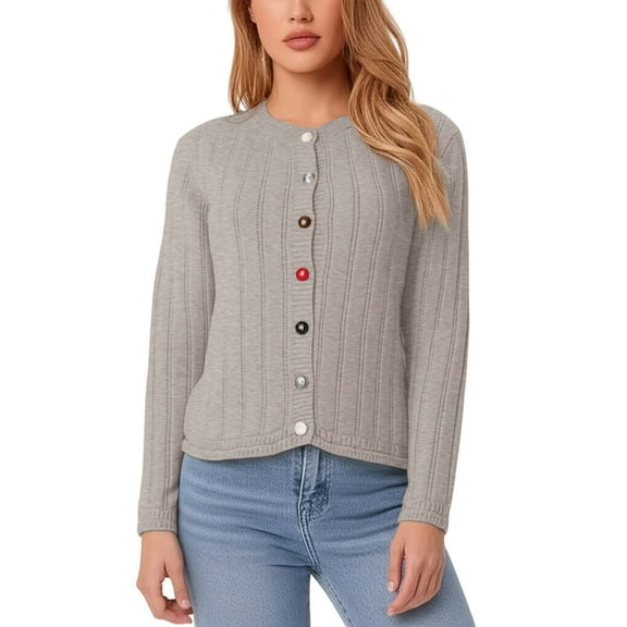 Cardigan Sweaters For Women Open Front Cozy Fall Cardigans Sweater Midweight Winter Warm Long Sleeved Round Neck Knitted Sweater Coat Grey