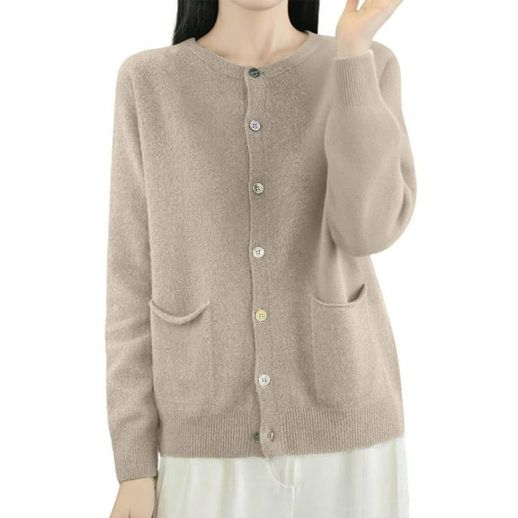 Cardigan Sweaters For Women Open Front Cozy Fall Cardigans Sweater Midweight Winter Warm Long Sleeved Round Neck Knitted Sweater Coat Khaki