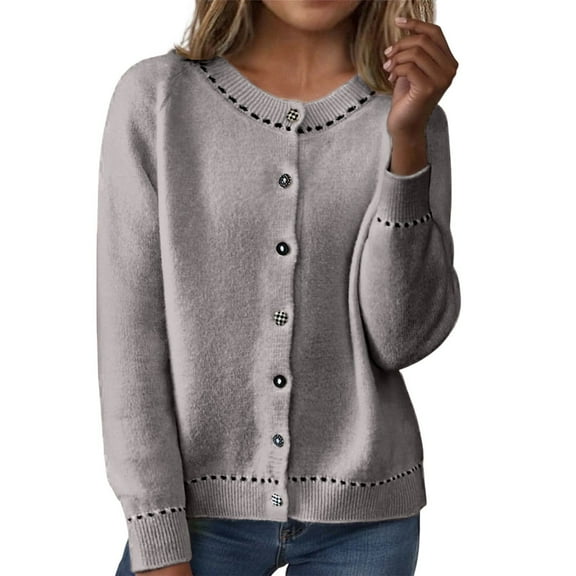 Cardigan Sweaters For Women Open Front Cozy Fall Cardigans Sweater Midweight Winter Warm Long Sleeved Round Neck Knitted Sweater Coat Khaki