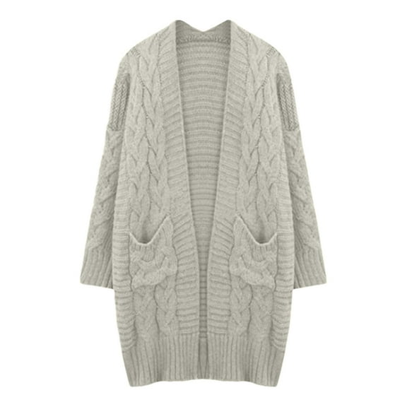Cardigan Sweaters For Women Open Front Cozy Fall Cardigans Sweater Midweight Winter Warm Long Sleeved Round Neck Long Knitted Sweater Coat