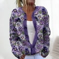 thumbnail image 1 of Cardigan Sweaters For Women Oversized Crew Neck Cropped Long Sleeve Button Down Tops Printed Knitted Outerwear Purple Xl, 1 of 3