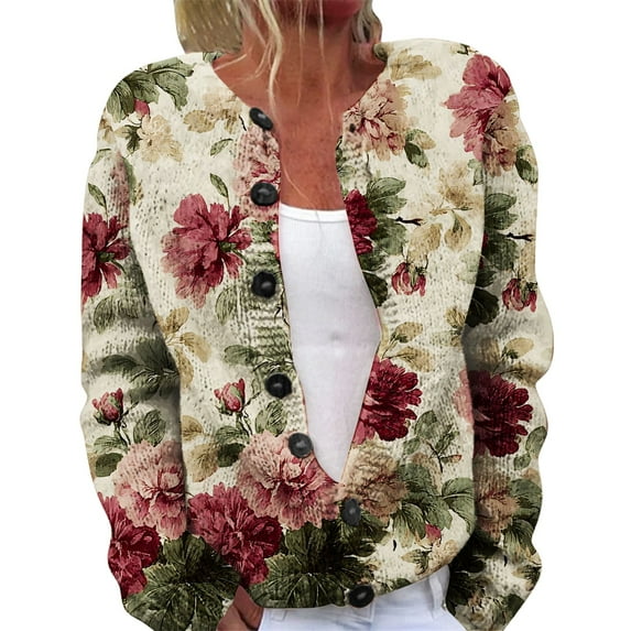 Cardigan Sweaters For Women Print Lightweight Stylish Open Front Cardigan Polyester Spandex Blending Shirts 1Pc Red L Sweaters For Women