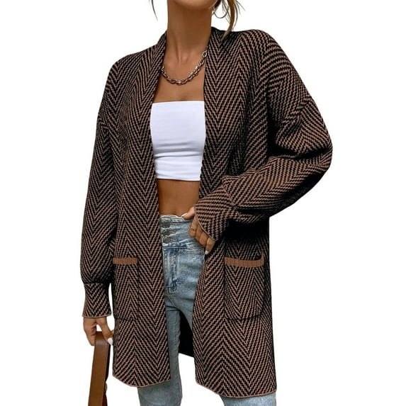 Cardigan Sweaters For Women Sevevn Womens 2025 Fall Outfits Long Sleeve Open Front Striped Cardigan Sweaters Chevron Chunky Knit Sweaters Coat