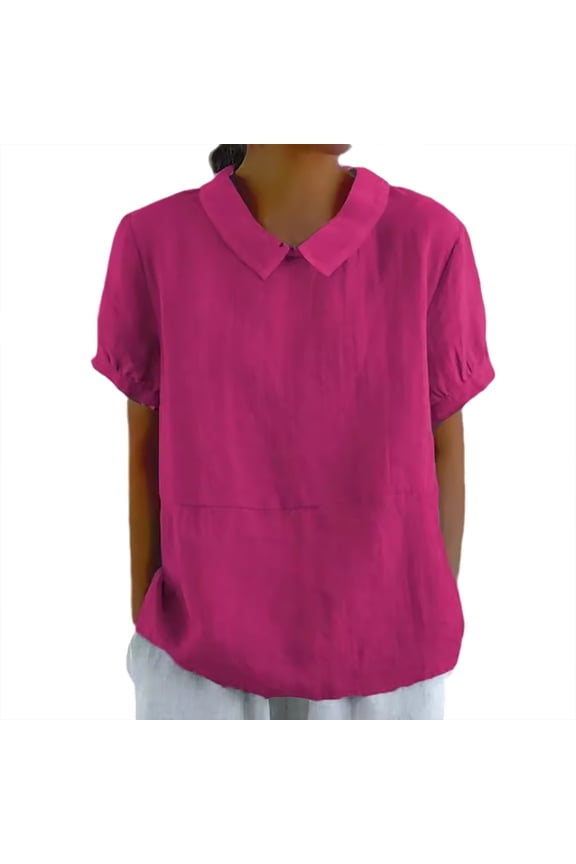 Cardigan Sweaters For Women Summer Thin Lapel Blouse, Breathable Cotton And Linen Short Sleeve Flax Top 1x, Pink 3XL, Size S-3XL