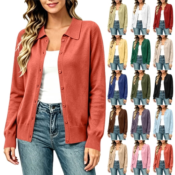 Cardigan Sweaters For Women Turned-down Collar Button Casual Outwear Long Sleeve Knitted Cardigan Hoodless Sweater Cardigan Outerwear Coats