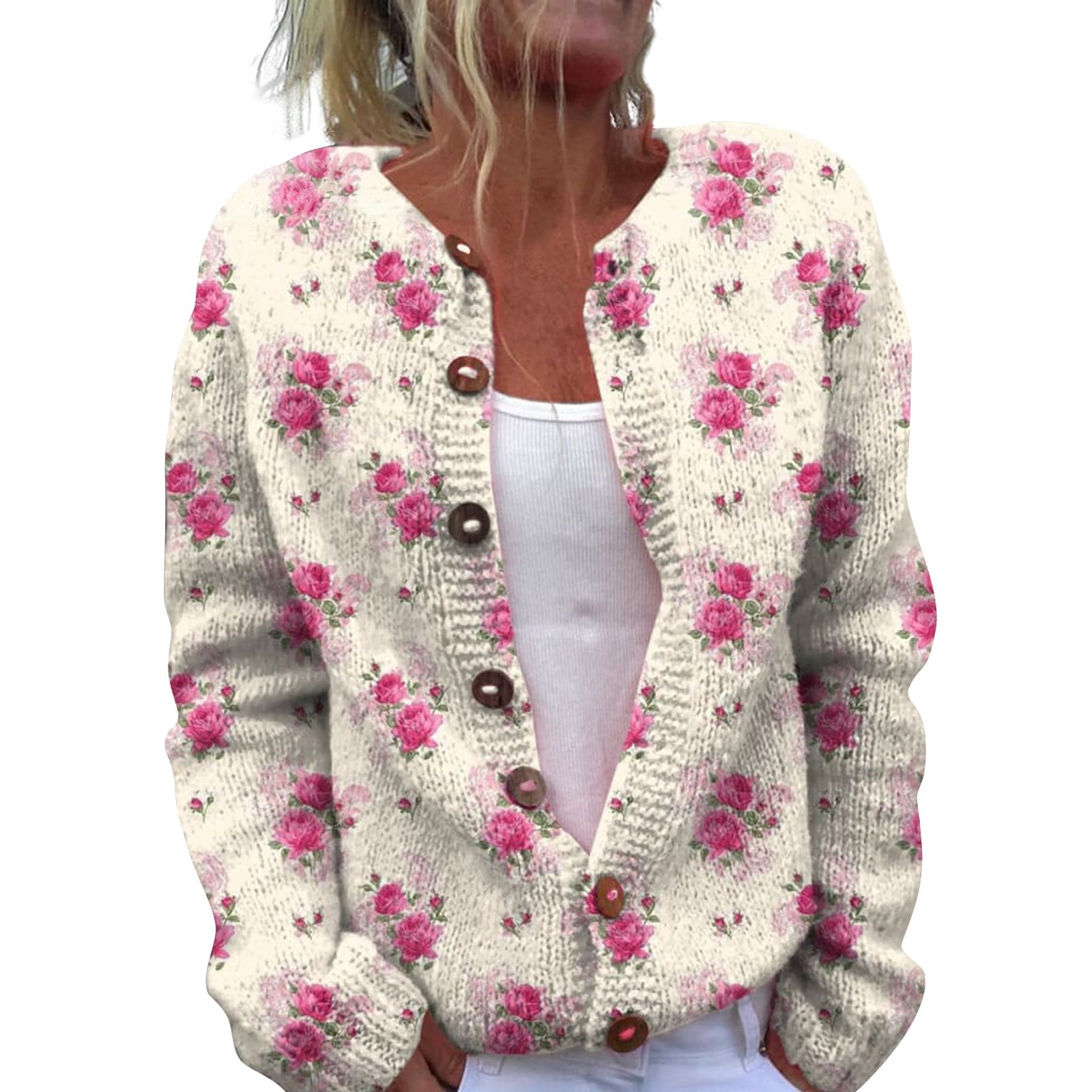 Cardigan Sweaters For Women Women'S Single Plush Art Floral Print