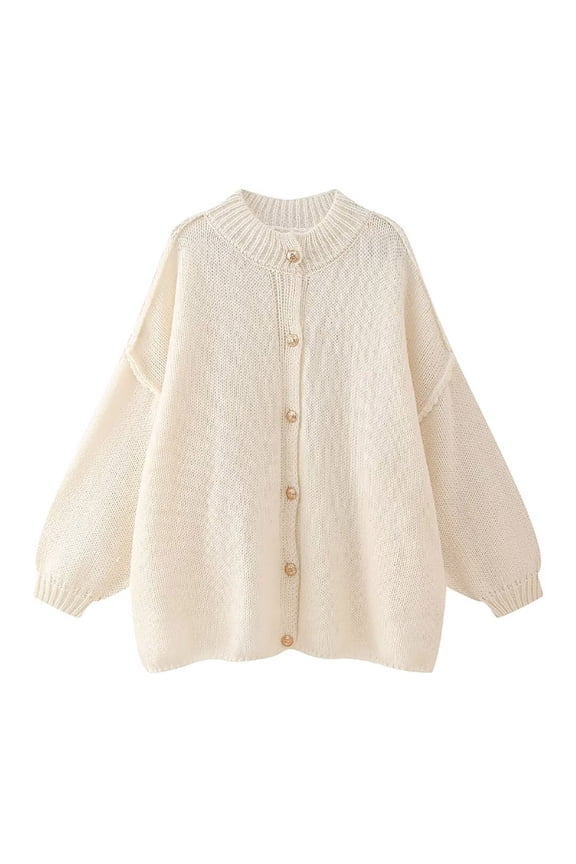 Cardigan Sweaters Knit Jacket for Women Button Down Drop Shoulder Long Sleeve Knitwear Fall Casual Outerwear (M, White)