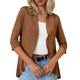 thumbnail image 1 of Cardigan Sweaters Ladies 3/4 Sleeve Cardigan Solid Ruffled Sleeve Short Small Coat Fall Cardigan Khaki XXL, 1 of 5