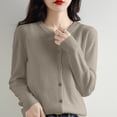 thumbnail image 1 of Cardigan Sweaters Light Sweater Knit Cardigan Cropped Cardigan Solid Color Cute Tops Women's Clothing Fall Outfits Teacher Outfits Button Up Cardigan Teacher Clothes Fall Clothes Coffee M, 1 of 7