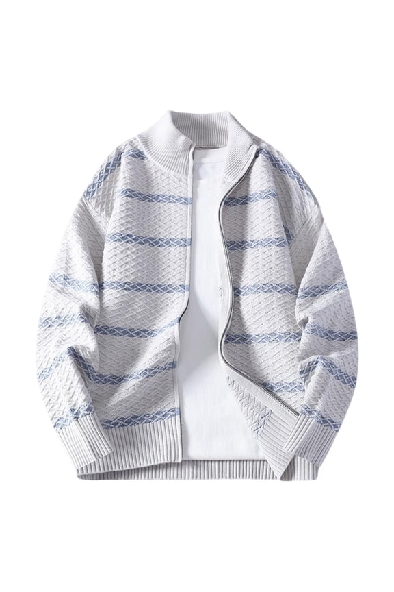 Cardigan Sweaters for Men, Men's Casual Vintage Striped Stand-Up Collar Patchwork Knitted Cardigan, Loose Sweater Outerwear, Long-Sleeve Casual Top, Men's Cardigan Sweaters