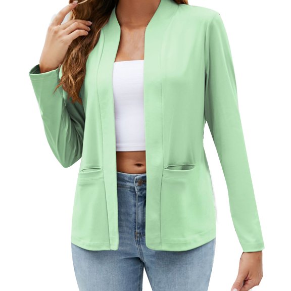 Cardigan Sweaters For Women Autumn Solid Color Pocket Jacket Long Sleeved Loose Casual Suit Style Blended Fabric Female Polyester Jacket Outerwear Jackets 1Pc Green L Sweaters For Women