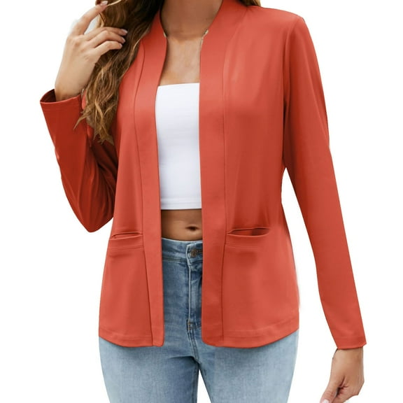 Cardigan Sweaters For Women Autumn Solid Color Pocket Jacket Long Sleeved Loose Casual Suit Style Blended Fabric Female Polyester Jacket Outerwear Jackets 1Pc Orange Xl Sweaters For Women