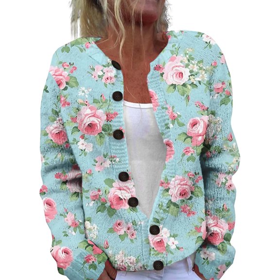 Cardigan Sweaters For Women Autumn And Winter Knitted Button Cardigan Casual Coat Top Polyester Spandex Blending Jackets 1Pc Blue M Sweaters For Women