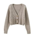 thumbnail image 1 of Cardigan Sweaters For Women Autumn And Winter Warm Solid Color Retro Blouse Loose V Neck Short Knit Cardigan Coat Acrylic Fibe Blended Cardigan 1Pc Beige One Size Sweaters For Women, 1 of 3