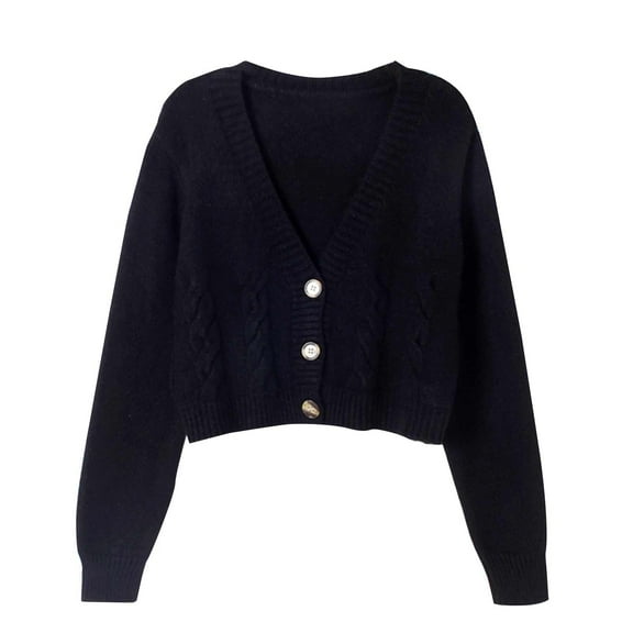 Cardigan Sweaters For Women Autumn And Winter Warm Solid Color Retro Blouse Loose V Neck Short Knit Cardigan Coat Acrylic Fibe Blended Cardigan 1Pc Black One Size Sweaters For Women