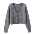 thumbnail image 1 of Cardigan Sweaters For Women Autumn And Winter Warm Solid Color Retro Blouse Loose V Neck Short Knit Cardigan Coat Acrylic Fibe Blended Cardigan 1Pc Gray One Size Sweaters For Women, 1 of 3
