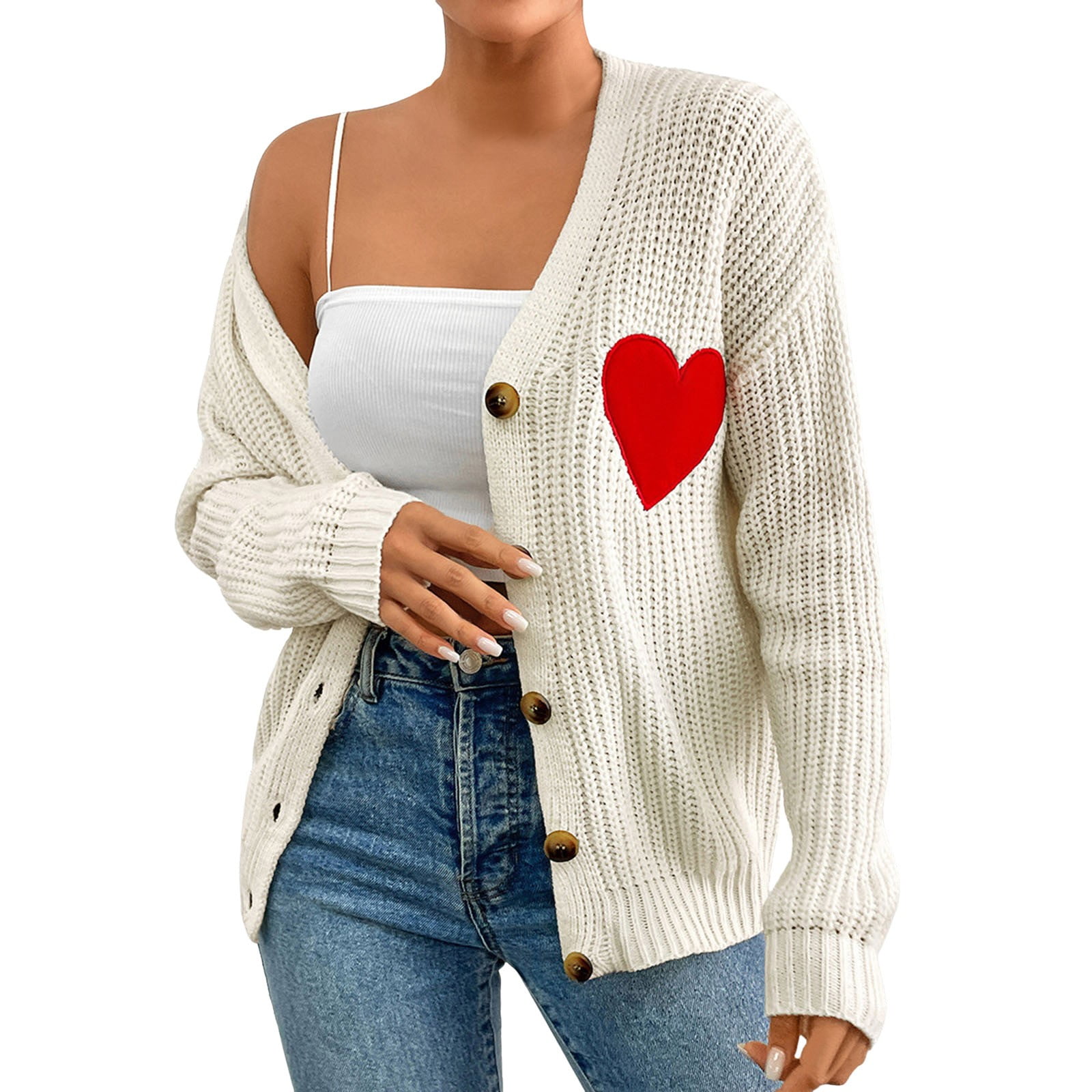 Cardigan Sweaters for Women Border Sweet Love Embroidered V Neck