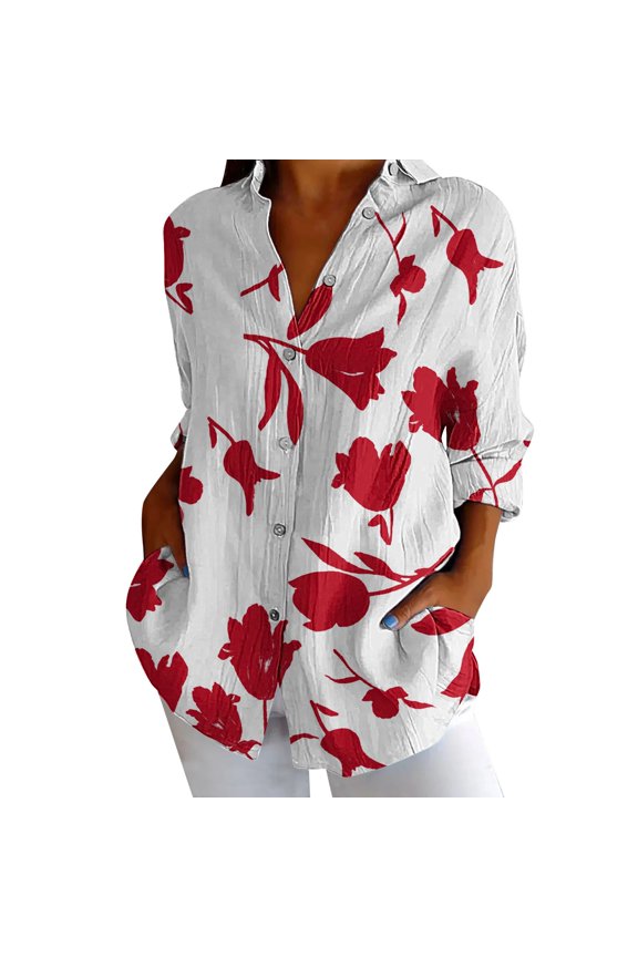 Cardigan Sweaters For Women Button Down Long Sleeve Shirt Cotton Tops Casual Collared Blouses Loose Fit Autumn Fragrant Linen Blending Jackets Outerwear Jackets 1Pc Red 4Xl Sweaters For Women