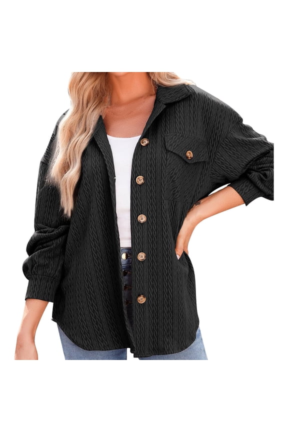 Cardigan Sweaters For Women Cable Knit Shacket Lightweight Long Sleeve Down Shirt Casual Oversized Blouse Top Nylon Spandex Nylon Jacket Outerwear Jackets 1Pc Black 2Xl Sweaters For Women
