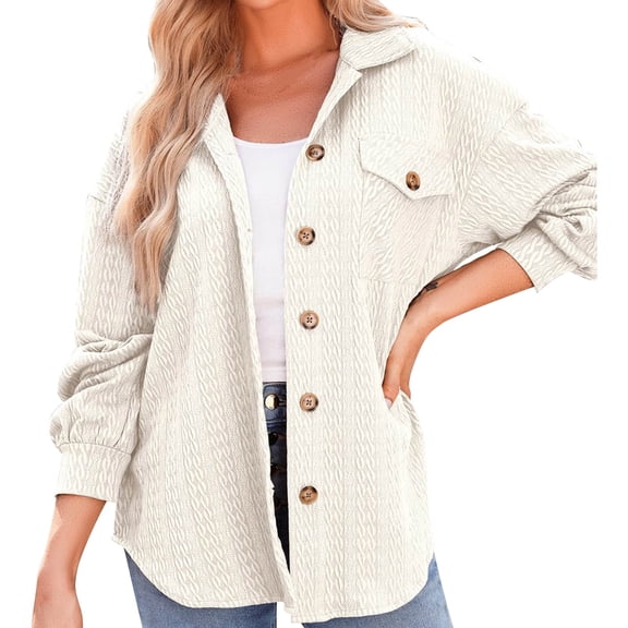 Cardigan Sweaters For Women Cable Knit Shacket Lightweight Long Sleeve Down Shirt Casual Oversized Blouse Top Nylon Spandex Nylon Jacket Outerwear Jackets 1Pc White L Sweaters For Women