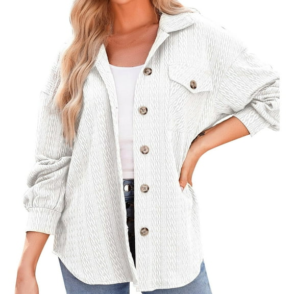 Cardigan Sweaters For Women Cable Knit Shacket Lightweight Long Sleeve Down Shirt Casual Oversized Blouse Top Nylon Spandex Nylon Jacket Outerwear Jackets 1Pc White L Sweaters For Women
