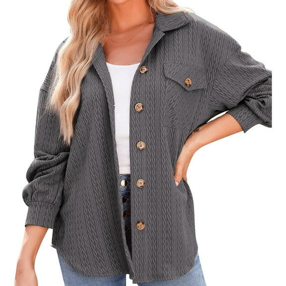 Cardigan Sweaters For Women Cable Knit Shacket Lightweight Long Sleeve Down Shirt Casual Oversized Blouse Top Nylon Spandex Nylon Jacket Outerwear Jackets 1Pc Gray S Sweaters For Women