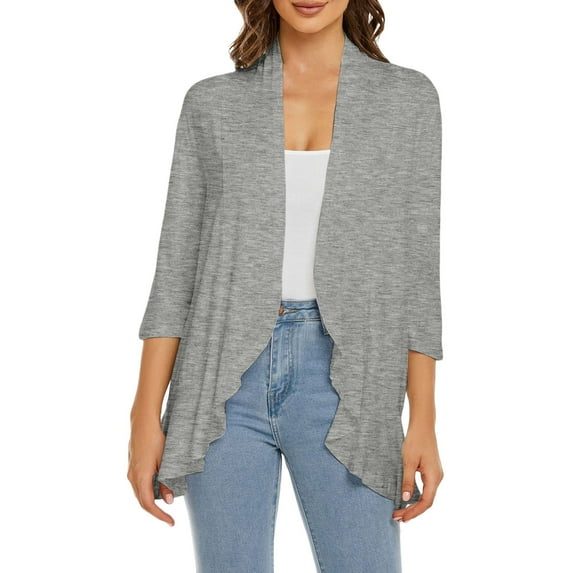 Cardigan Sweaters For Women Casual Lightweight Open Front Cardigan Soft Draped 3/4 Sleeve Polyester Spandex Blending Jackets Outerwear Jackets 1Pc Gray Xl Sweaters For Women