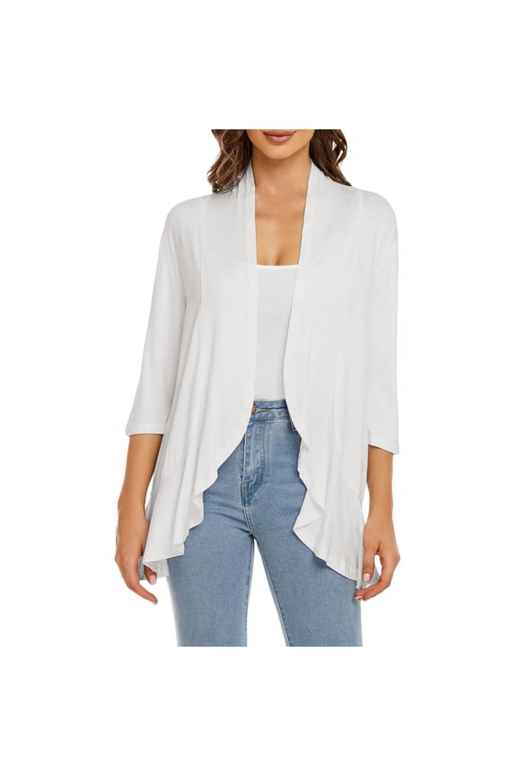 Cardigan Sweaters For Women Casual Lightweight Open Front Cardigan Soft Draped 3/4 Sleeve Polyester Spandex Blending Jackets Outerwear Jackets 1Pc White Xl Sweaters For Women