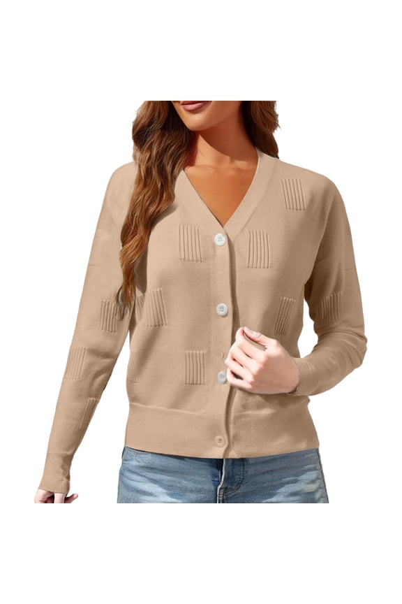 Cardigan Sweaters for Women, Comdrip Women's Wool Long Sleeve Lightweight Summer V Neck Cardigan Button Down 2025 Cable Knit Sweaters Knit Cardigan Beige XS