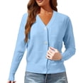 thumbnail image 1 of Cardigan Sweaters for Women, Comdrip Women's Wool Long Sleeve Lightweight Summer V Neck Cardigan Button Down 2025 Cable Knit Sweaters Knit Cardigan Light Blue 2XL, 1 of 5