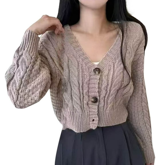 Cardigan Sweaters For Women Cropped Chunky Cable Knit Cardigan Sweater Long Sleeves Down Coat Blended Fabric Blending Jackets Outerwear Jackets 1Pc Gray One Size Sweaters For Women
