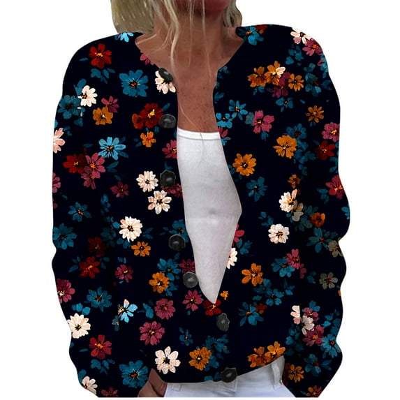 Cardigan Sweaters For Women Cute Print Fall Open Front Knit Cardigan Winter Casual Loose Button Down Long Sleeve Coat Polyester Spandex Blending Jackets 1X Blue 2Xl Sweaters For Women