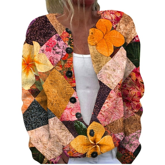 Cardigan Sweaters For Women Cute Print Fall Open Front Knit Cardigan Winter Casual Loose Button Down Long Sleeve Coat Polyester Spandex Blending Jackets 1X Orange S Sweaters For Women