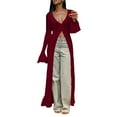 thumbnail image 1 of Cardigan Sweaters For Women Elegant Crochet Knit Maxi Dress Button Down Hollow Out Cover Up Vacation Long Dress Covering Yarn Blending Coats Outerwear Jackets 1* Red L Sweaters For Women, 1 of 4